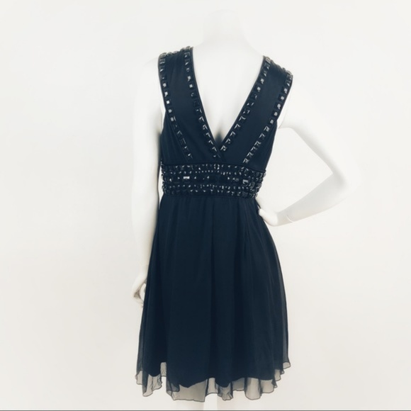 BEBE Dress Embellished Beaded Double V Mini LBD - Picture 7 of 8